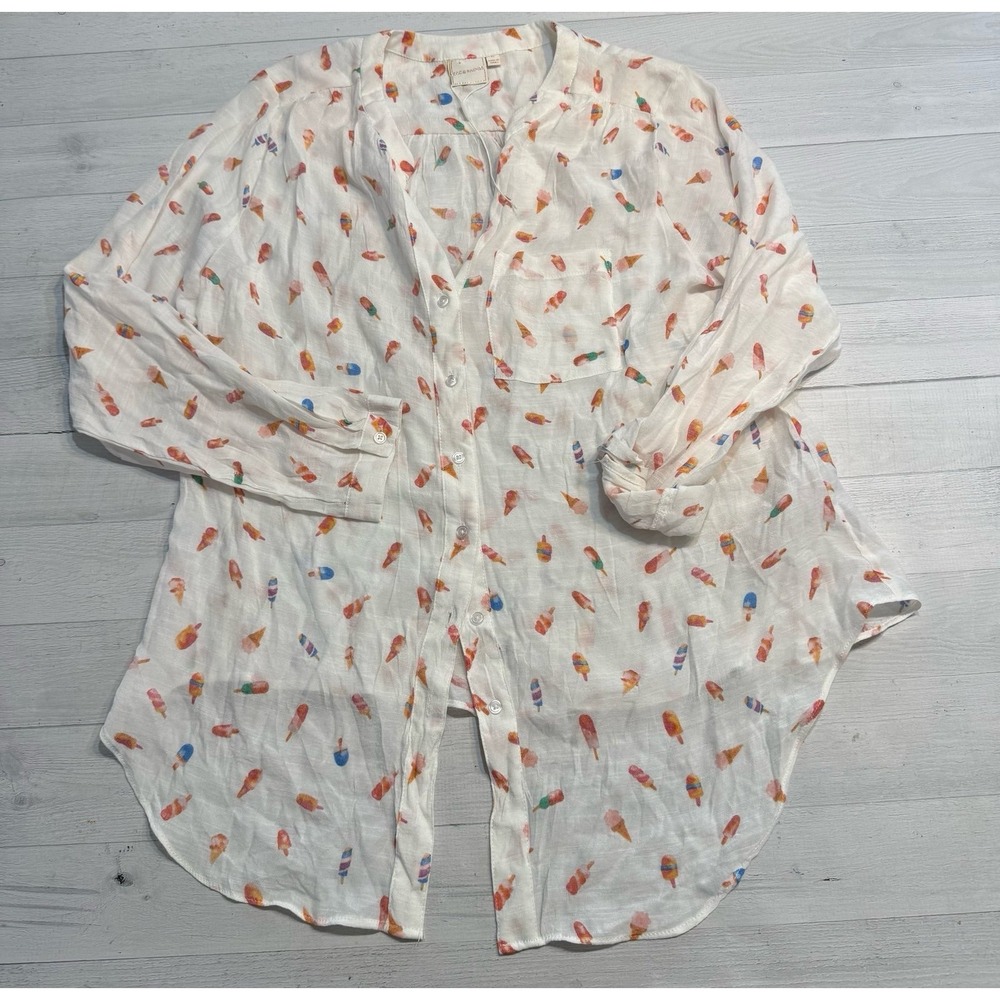 Zac & Rachel women's ice cream cone popsicle button down shirt large